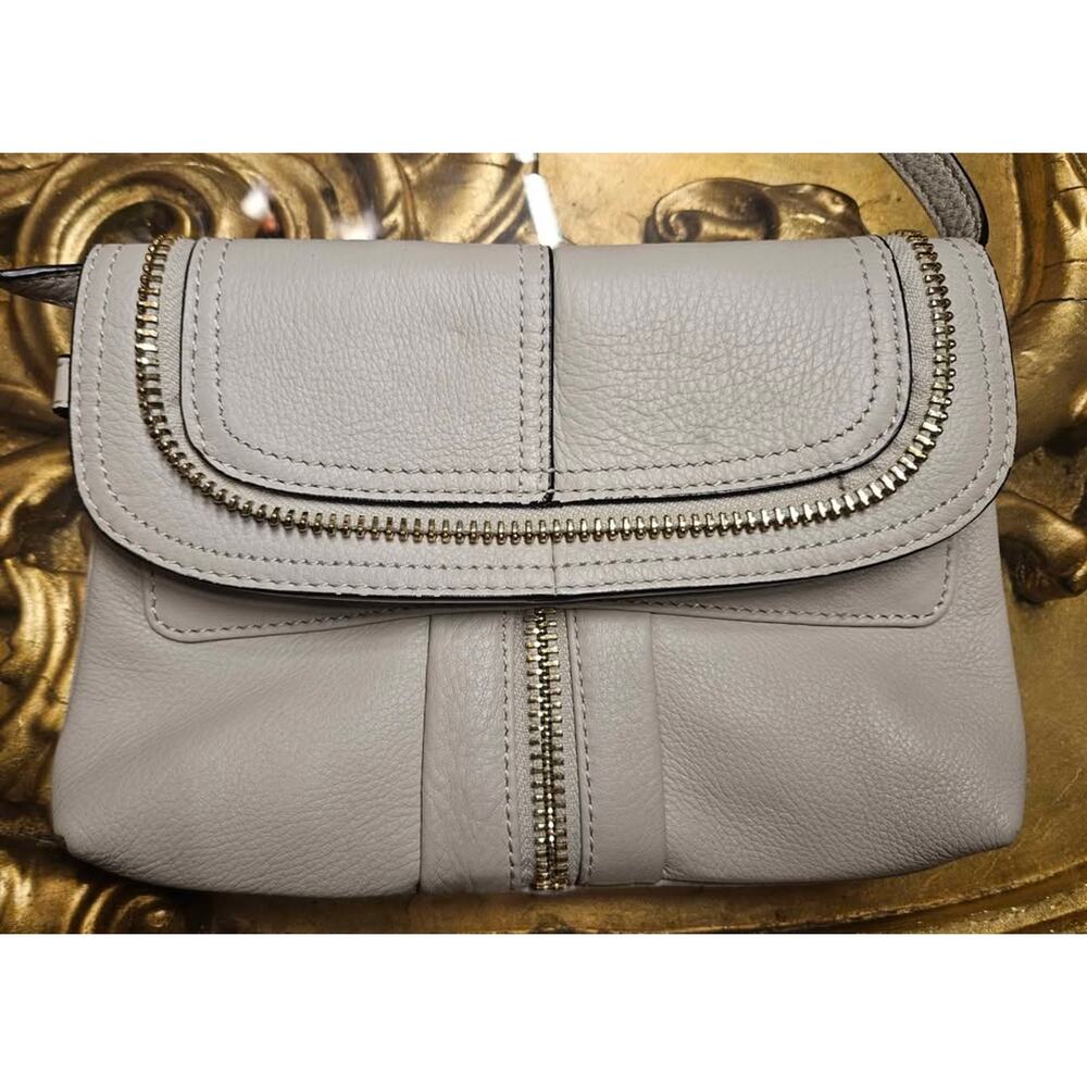 B. Makowsky Light Taupe Leather Crossbody – 9” x 6”